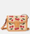 Valentino Cherry Allover Embroidered Shoulder Bag In Beige