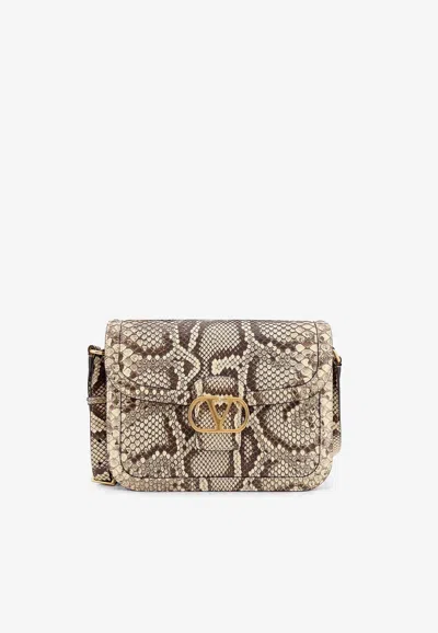 Valentino Garavani 9to5 Python Leather Shoulder Bag In Cream