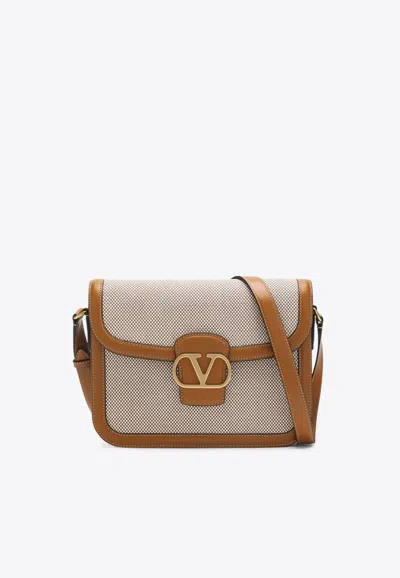 Valentino Garavani 9to5 Vlogo Canvas Crossbody Bags In Beige