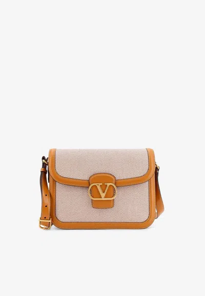 Valentino Garavani 9to5 Vlogo Canvas Shoulder Bag In Beige