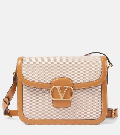 Valentino Garavani 9to5 Vlogo Signature Canvas Shoulder Bag In Nude