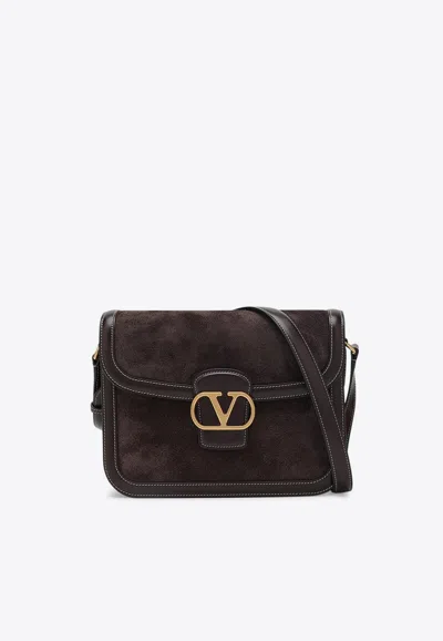 Valentino Garavani 9to5 Vlogo Suede Shoulder Bag In Brown
