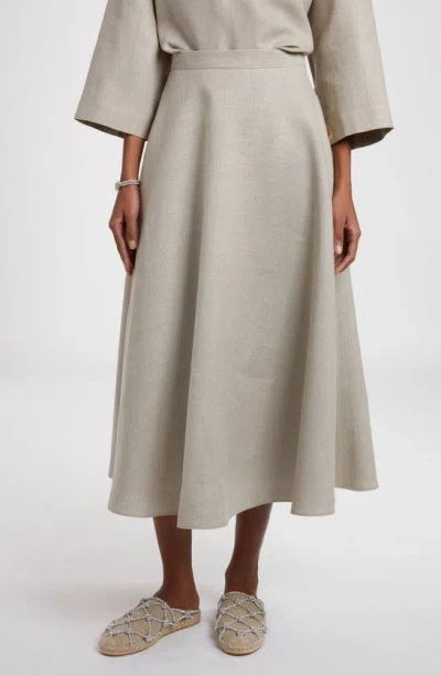 Valentino A-line Flax Midi Skirt In Beige Gravel