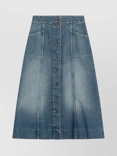 Valentino Washed Denim Midi Skirt In Blue