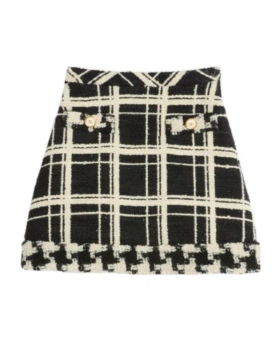VALENTINO VALENTINO CHECKED MID-RISE TWEED SKIRT