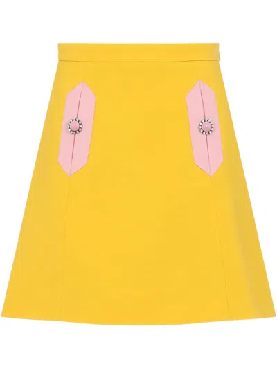 Valentino Contrast Seamed Short Wool Skirt In Yellow