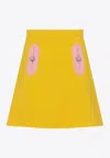 Valentino Contrast Seamed Short Wool Skirt In Yellow
