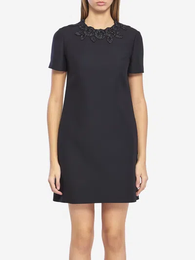 Valentino Short Dress With Embroidery In Black