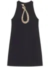 Valentino Garavani Rhinestone Snake Embroidery Crepe Couture Short Dress In Black