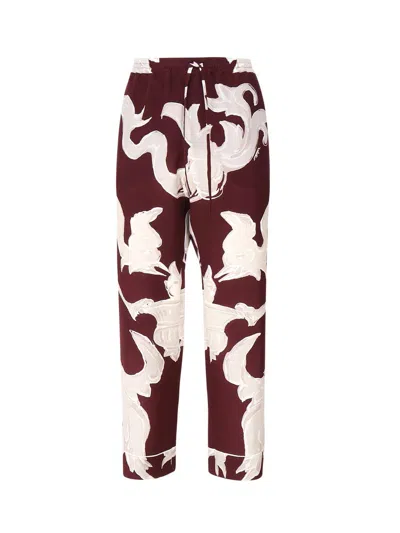 Valentino Abstract Printed Drawstring Cropped Pants In Amarone/perla