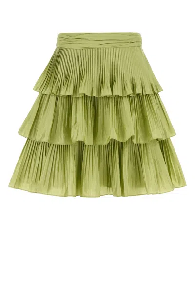 Valentino High Waist Pleated Tiered Layers Skirt In Green