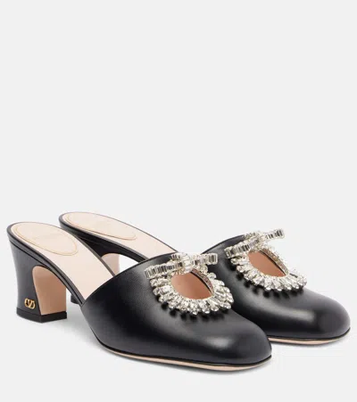 Valentino Garavani Adamantine 60 Embellished Leather Mules In Black