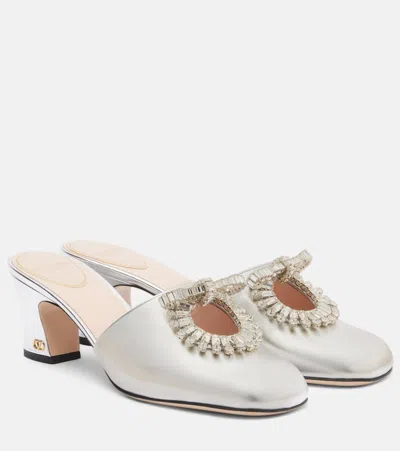Valentino Garavani Adamantine 60 Metallic Leather Mules In Silver