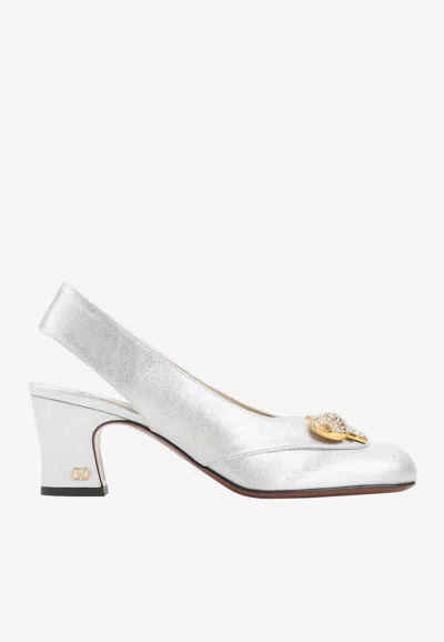 Valentino Garavani Adamantine 60 Slingback Pumps In Metallic