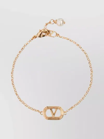 Valentino Garavani Adjustable Chain Link Bracelet With Pearl Detail In Gold