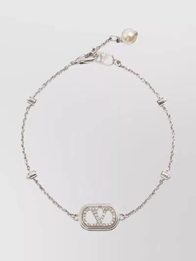 Valentino Garavani Adjustable Chain Link Necklace With Pearl And Swarovski Crystal