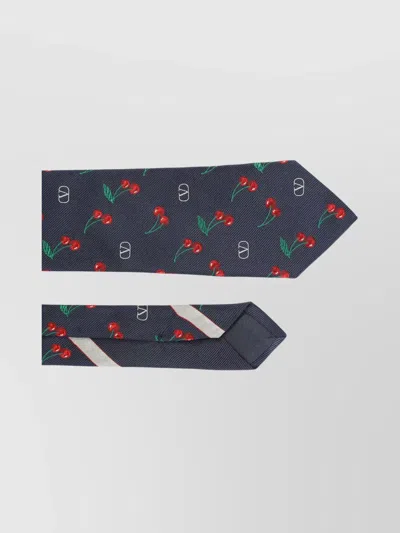 Valentino Garavani Adjustable Cherry Pattern Silk Tie In Blue