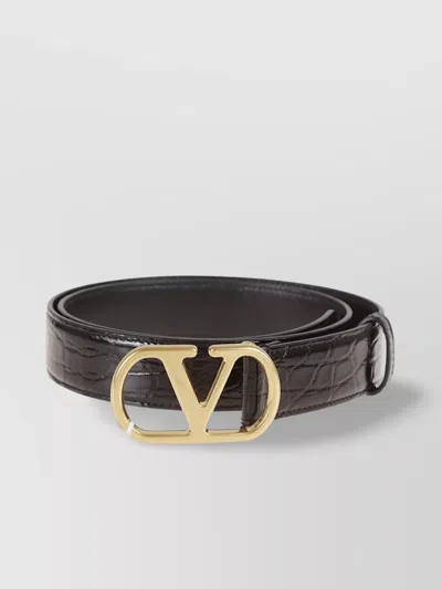 Valentino Garavani Adjustable Croc-embossed Leather Belt In Black
