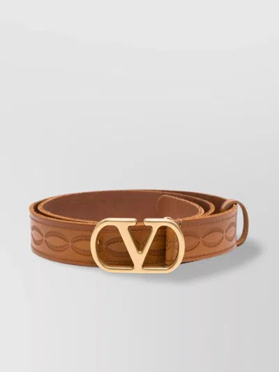 Valentino Garavani Adjustable Debossed Punched Holes Embossed Belts In Braun