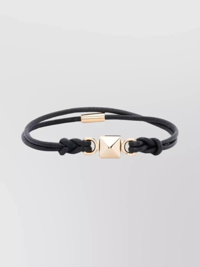 Valentino Garavani Adjustable Gold-tone Bracelet With Polished Finish And Braided Detailing In Black