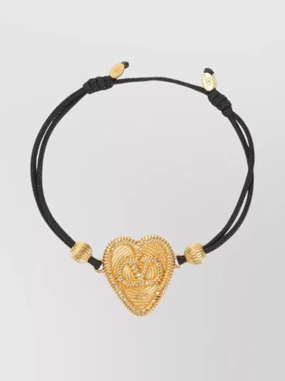 Valentino Garavani Adjustable Heart Pendant Cord Bracelet In Black
