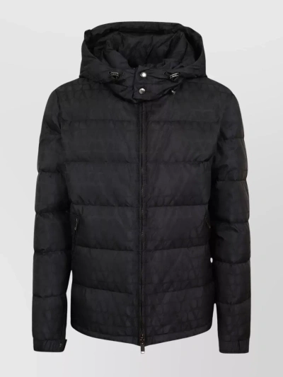 Valentino Adjustable Hood Quilted Hooded Jacket In Black