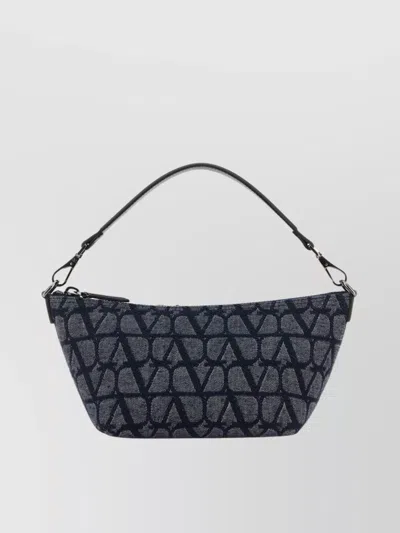 Valentino Garavani Adjustable Iconographe Canvas Bag With Leather Trim In Blue