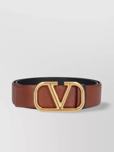Valentino Garavani Adjustable Length Gold-tone Buckle Textured Finish Belts In Brown