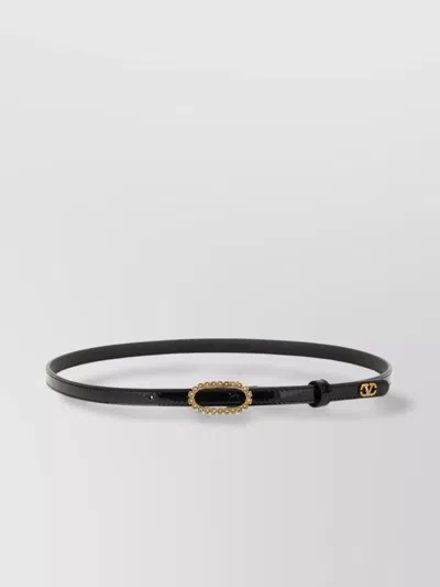 Valentino Garavani Adjustable Oval Buckle Leather Belt In Black