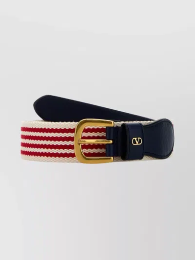 Valentino Garavani Adjustable Striped Belt Gold Buckle In Brown