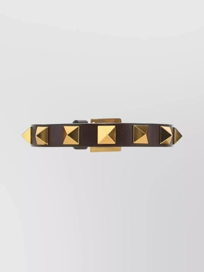 Valentino Garavani Adjustable Studded Gold-tone Bracelet In Brown