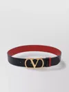 Valentino Adjustable Two-tone Reversible Belt With Gold-tone Buckle In Black