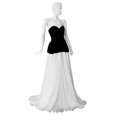 Pre-owned Valentino Alexander Mcqueen Rare Vintage Black Velvet White Chiffon Dress Gown New