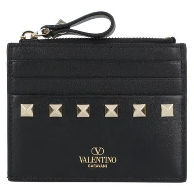Valentino Garavani Valentino All Around Rockstud Coin Card Holder In Black