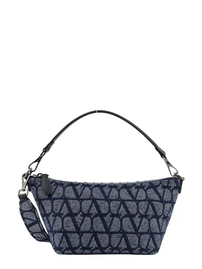 Valentino Garavani All-over Logo Motif Denim Shoulder Bag In Blue