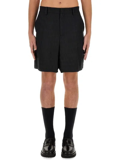 Valentino All-over Logo Patterned Bermuda Shorts In Black