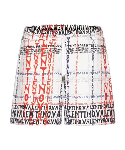 Valentino All-over Logo-print Track Shorts In White