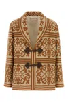 Valentino Shawl-collar Cotton And Linen-blend Jacquard Cardigan In Brown