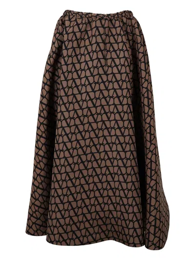 Valentino All Over Printed Brown Skirt For Women