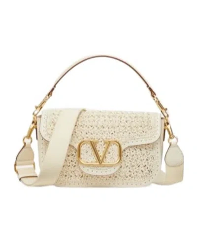 Valentino Garavani All Time Crochet Leather Shoulder Bag In Nude