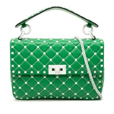 Pre-owned Valentino Garavani Alligator Medium Nappa Rockstud Spike Satchel In Green