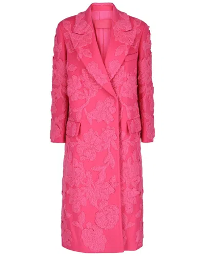 Valentino All-over Embroidered Long Coat In 60010-pink