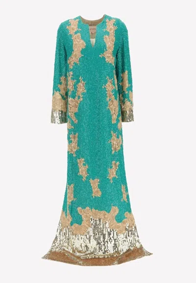 Valentino All-over Embroidered Tulle Gown In Green