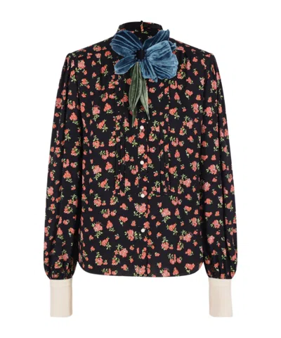 Valentino All-over Floral Patterned Button-up Top In Multi