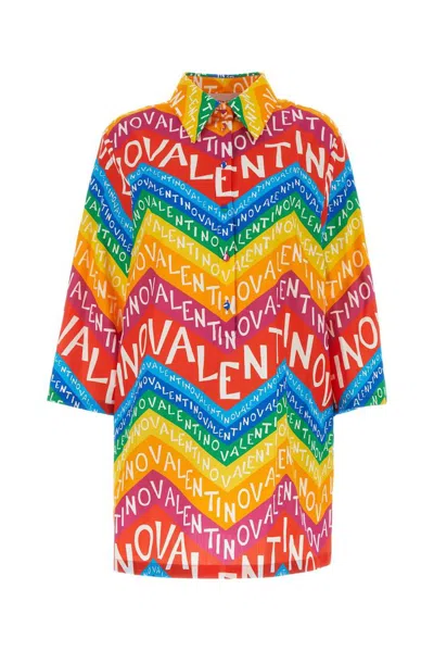 Valentino Multicolor Printed Poplin Mini Dress
