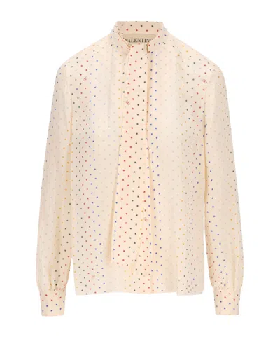 Valentino All-over Star Printed Long-sleeved Shirt In Neutral