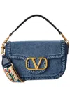 Valentino Alltime Denim & Leather Shoulder Bag In Blue