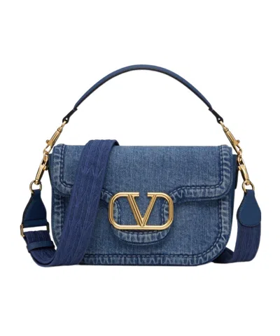 Valentino Garavani Alltime Denim Shoulder Bag In Blue