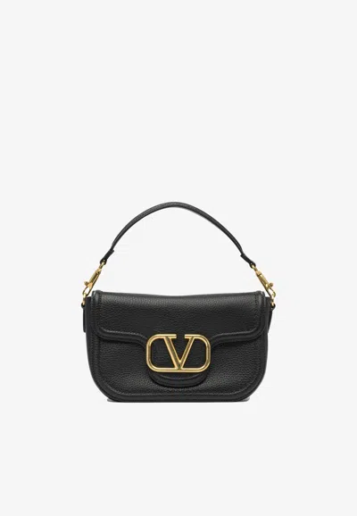 Valentino Garavani Alltime Grained Leather Shoulder Bag In Black