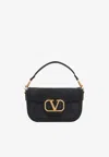 Valentino Garavani Midnight Blue Leather Alltime Shoulder Bag In Black